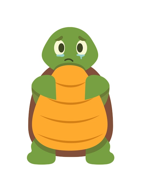 Concept Cartoon turtle This illustration depicts a flat vector cartoon concept of a sad