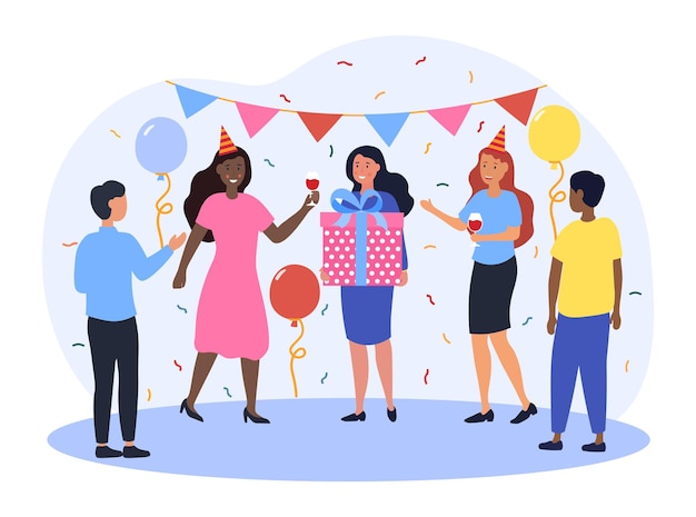 Concept of celebrating employees celebrate colleagues birthday party for friends rest holiday