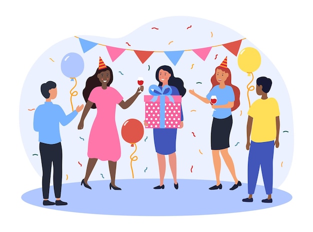 Vector concept of celebrating employees celebrate colleagues birthday party for friends rest holiday