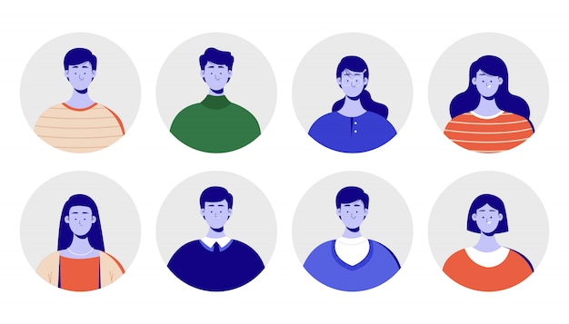 Concept character for picture profile with a blue face. business avatars, colored pictures of male and female workers. flat  illustration.