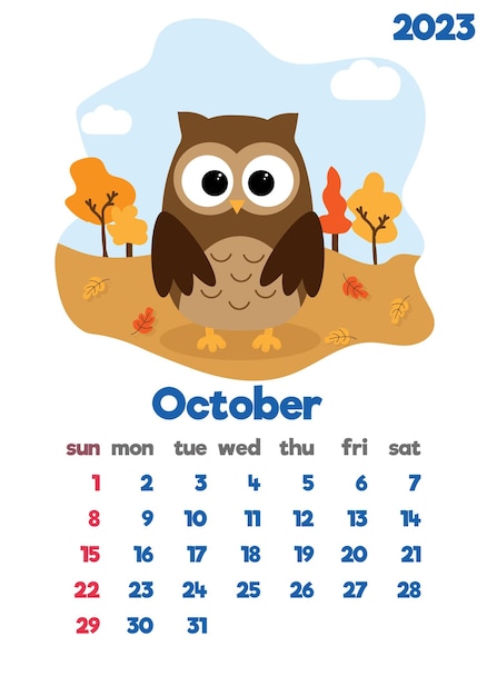 The concept of a children's calendar for 2023 with cute characters on all pages set with adorable an