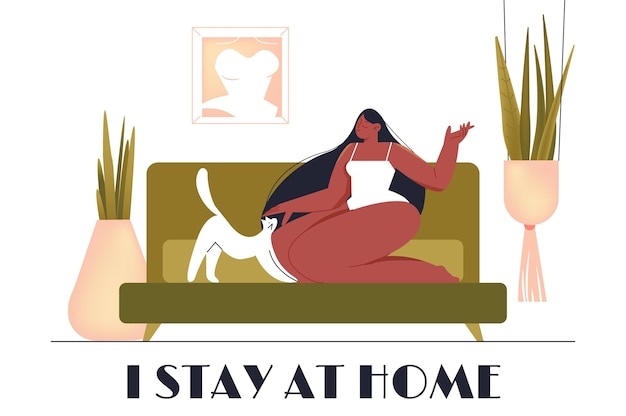 Concept chillin at home with people scene in the cartoon design the woman decided to stay at home