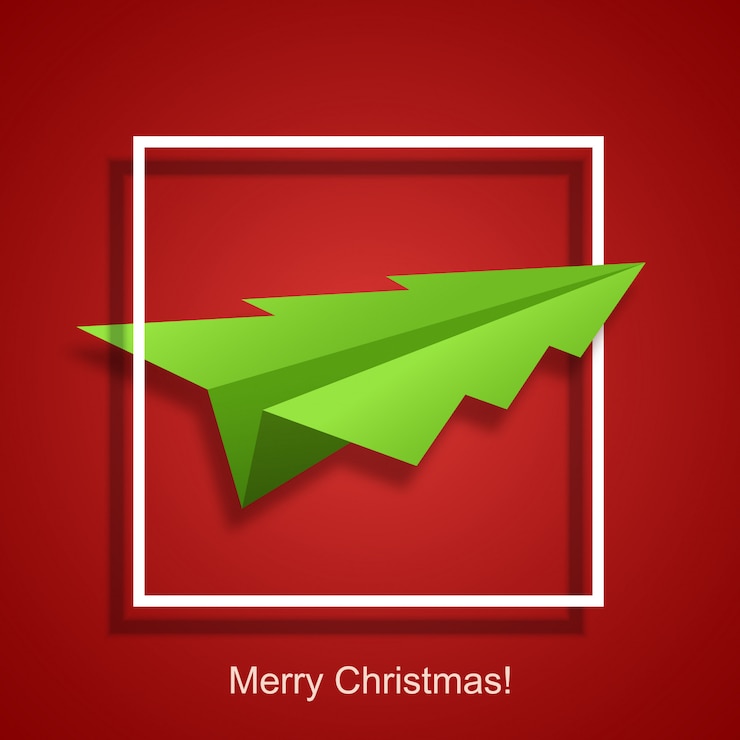 Vector concept christmas tree and origami airplane