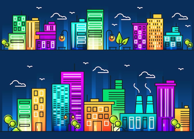 Concept city line illustration with colorful background