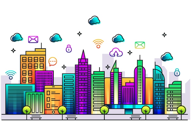 Concept city line technologie met kleurrijke achtergrond