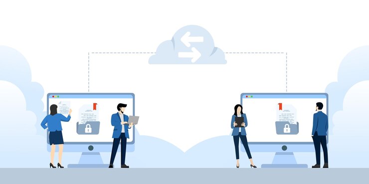 Vector concept of cloud storage technology or service for storing and sharing information