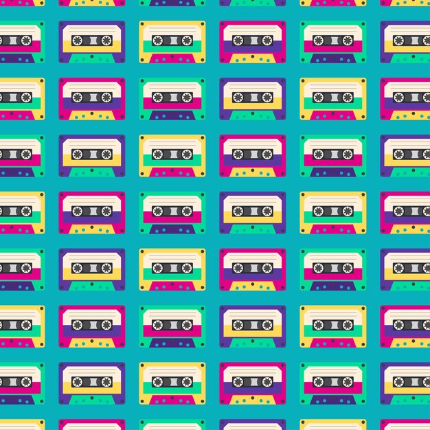 Vector concept of colorful pattern with cassette 90s vector flat style illustration