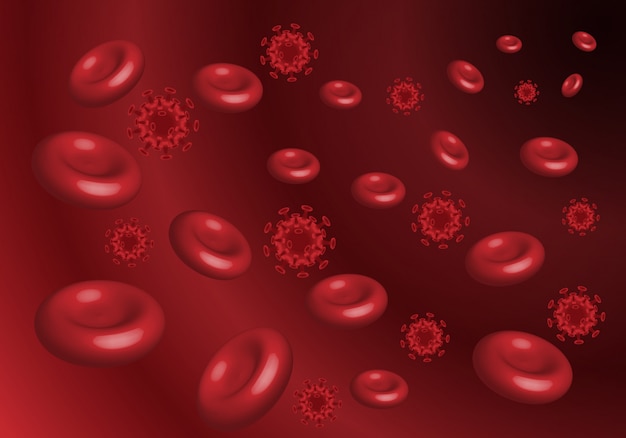 Concept coronavirus 2019-ncov epidemisch virus met rode bloedcellen in de bloedbaan, ademhalingssyndroom.