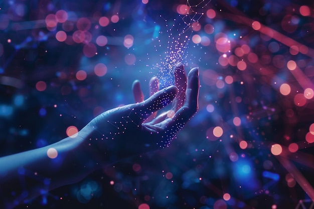 Concept of creation and interaction Mixed media Muslim hands praying at outdoor with night scene