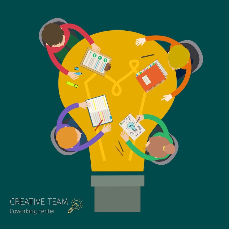Vector concept of creative teamwork. business meeting and brainstorming. 