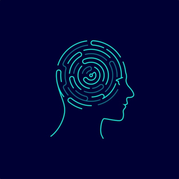 Concept of creative thinking or deep learning, graphic of human head combined with maze