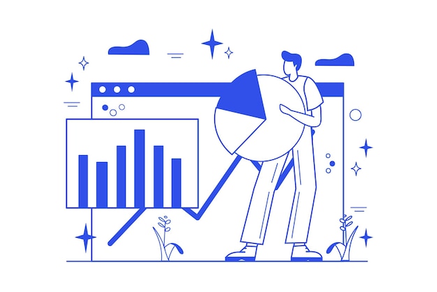 Concept data-analyse met mensenscène in de platte cartoon ontwerp een data-analyse