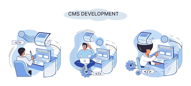 Concept of digital content management system CMS development software metaphor program development service technology