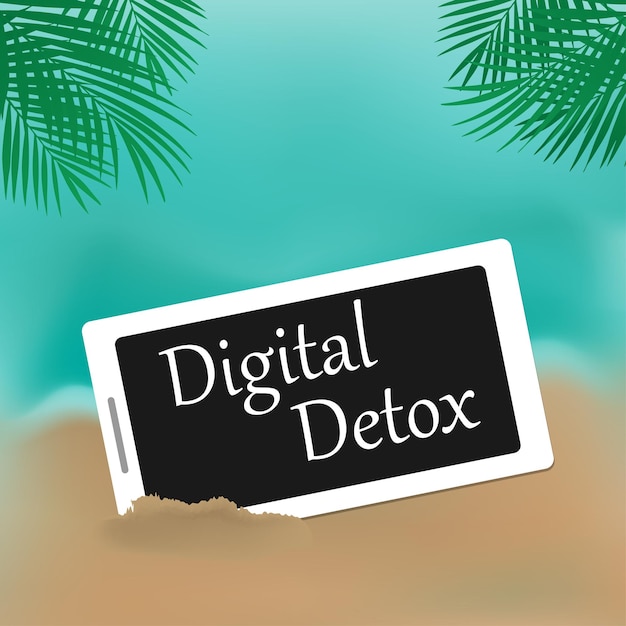 The concept of digital detox mobile phone in the sand by the sea