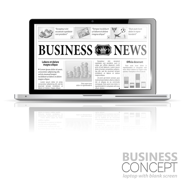 Vector concept - digital news. laptop with business news