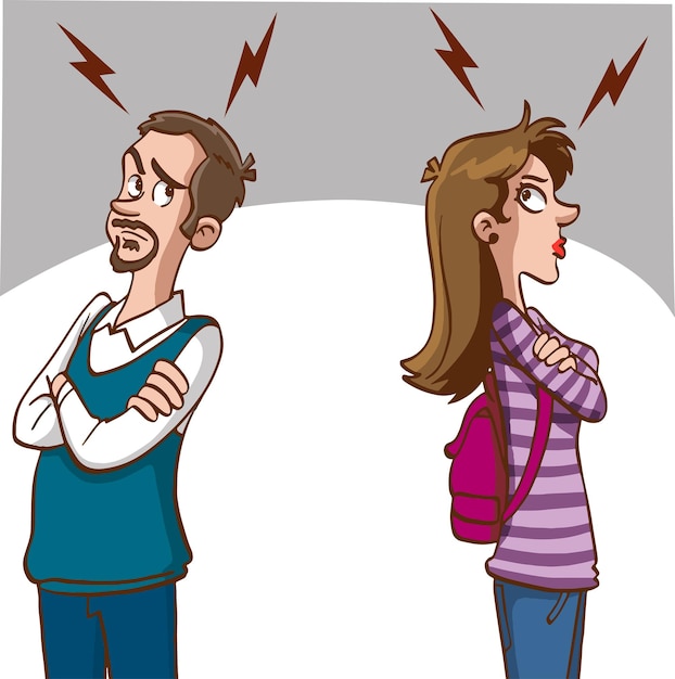 Vector concept of divorce misunderstanding in family angry man and offended woman standing