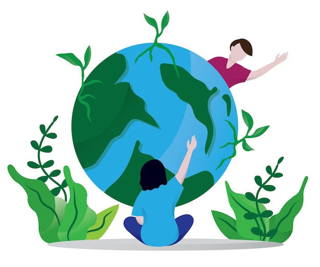 The concept of the Earth day vector people prepare for the Earth day save the planet save energy