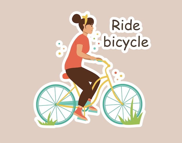 Vector concept ecologic girl ride bicycle title the concept of ecology