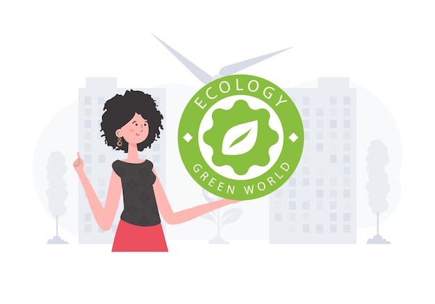 The concept of ecology and green energy The girl holds the ECO logo in her hands Vector trend illustration