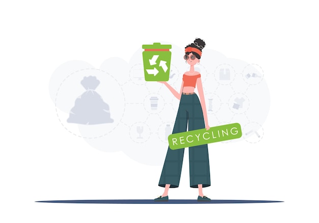Vector the concept of ecology and recycling the girl is holding an urn in her hands trendy character style vetcor