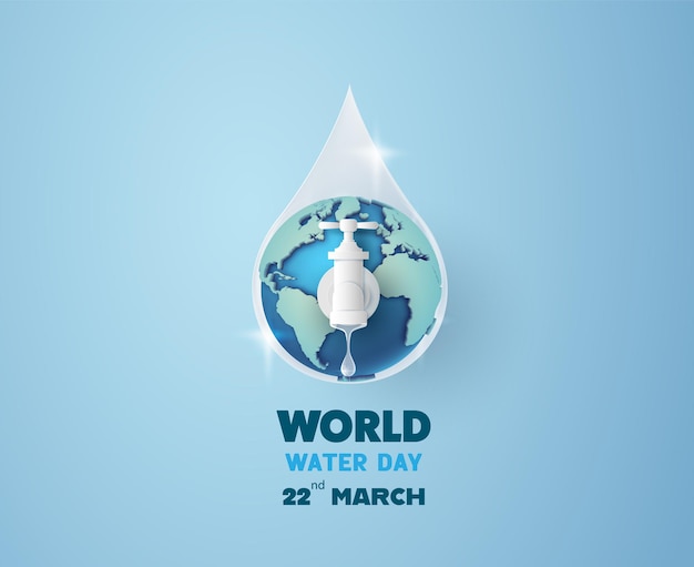 concept of ecology and world water day . paper art ,paper cut , paper collage style with digital craft .