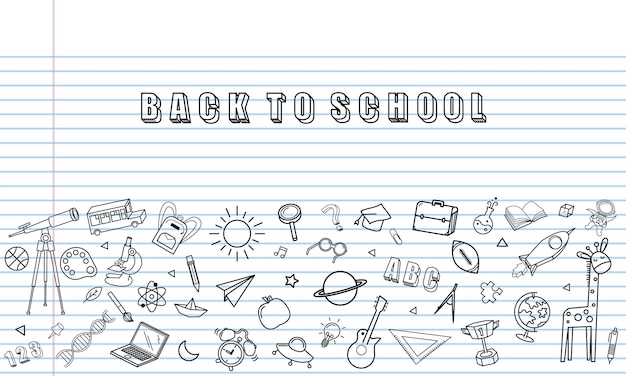 Concept of education School background with different stuff from notepad paper and back to school design vector