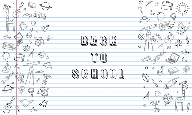 Concept of education School background with different stuff from notepad paper and back to school