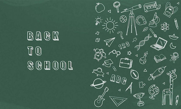 Vector concept of education school chalkboard with different stuff welcome back to school design vector