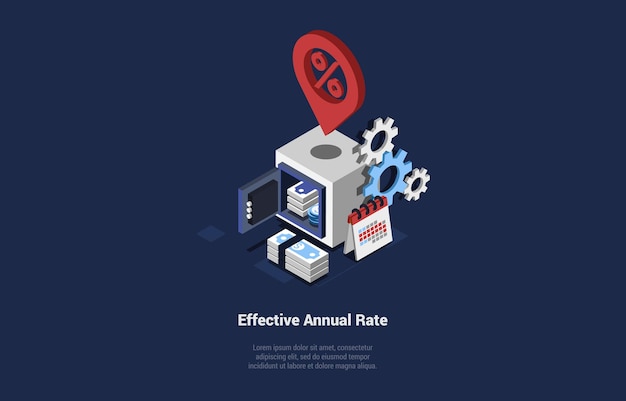 Premium Vector | Concept of effective annual rate safe bank deposit with  percent icon and cash capital increase personal bank account savings bank  deposit apy fixed rate loan isometric 3d vector illustration