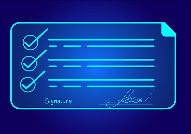 Concept Elektronische handtekening Elektronische ondertekening van digitale documenten op virtueel laptopscherm