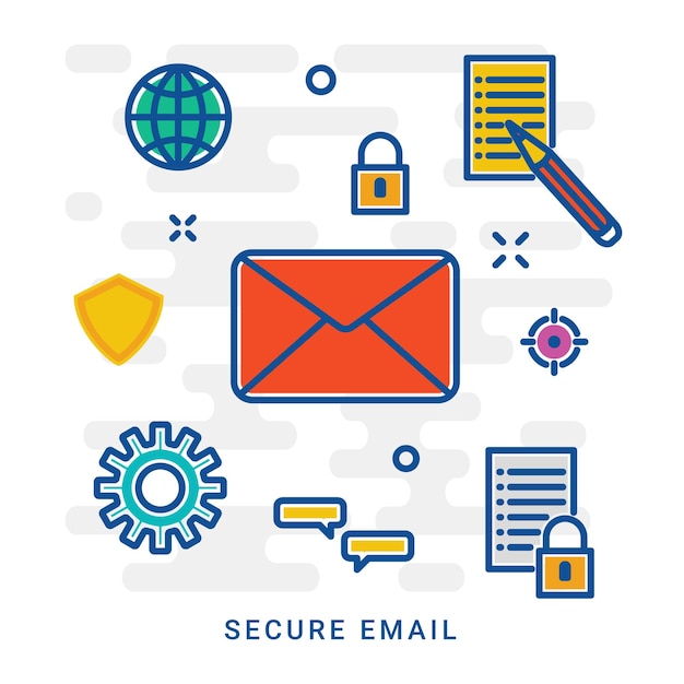 Concept of encryption of emails data security protection and authentication flat banner