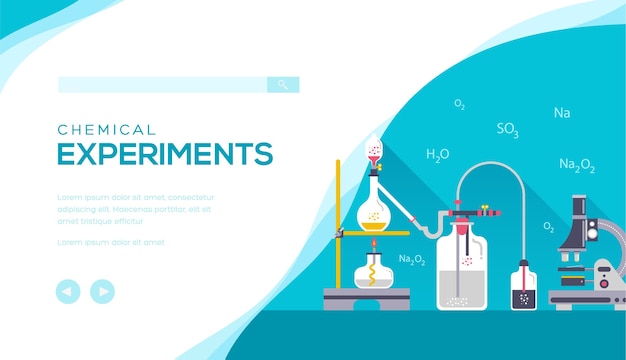 The concept experiments with the chemical equipment. web banner conducting chemical experiments.