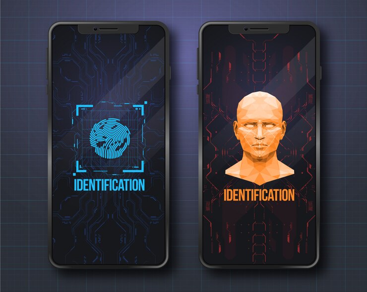 Vector concept of face scanning. biometric id with futuristic hud interface. scanning technology concept illustration. identification system.