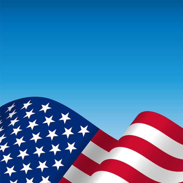 Concept of the fourth of july independence day with flying american flag over blue background