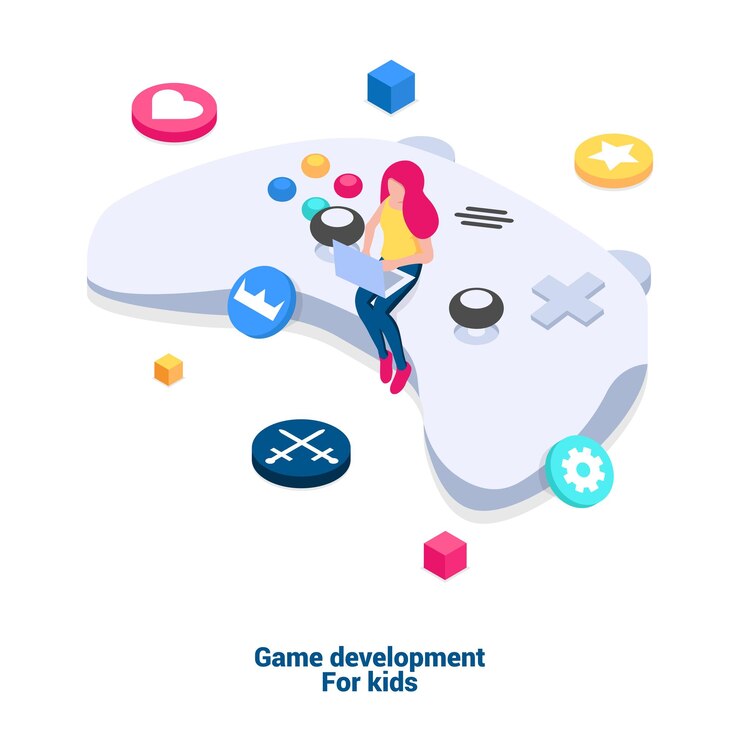 Vector concept of game development for kids. vector illustration