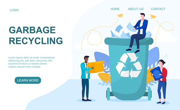 Concept of garbage recycling vector illustration of people recycle paper and other waste