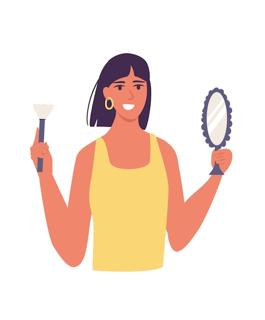 Vector concept girl's stuff beauty mirror brush this illustration is designed in a flat vector style