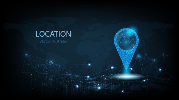 Vector concept of gps technology background.vector pin icon gps on dark blue background.travel way concept.