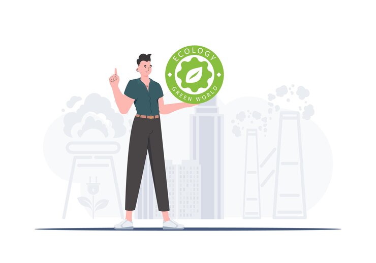 वेक्टर the concept of green energy and ecology a man holds the eco logo in his hands fashionable trendy style vector