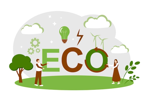 the concept of green energy nature conservation and environmental problems man woman tree lightning