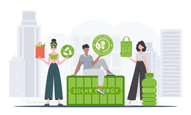 Vector concept of green world and ecology eko is a team of people who care about the environment flat style vector illustration