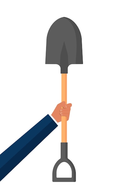 concept of a hand holding a shovel digging vector illustration