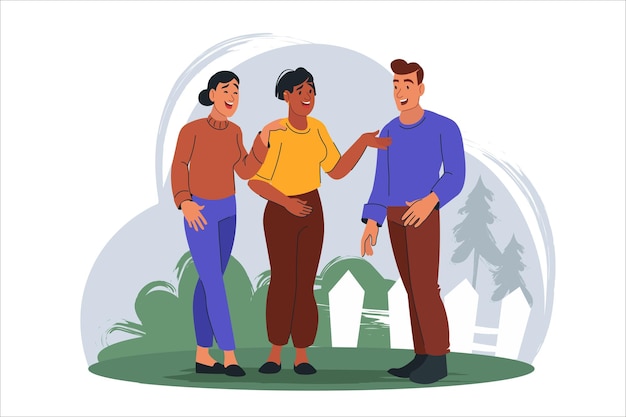 concept happy people standing together scene in the flat cartoon design friends gathered for a walk
