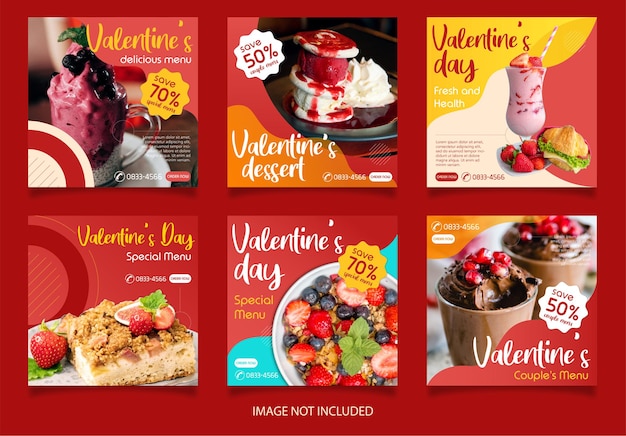 Concept het verkopen van voedsel in valentine-thema. instagram-postsjabloon over heerlijk eten