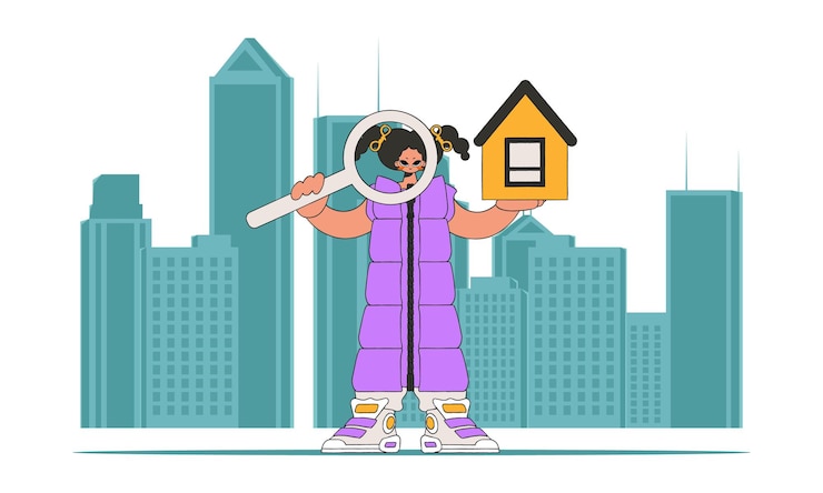 Vector the concept of home ownership real estate realtor girl holding a house in her hands