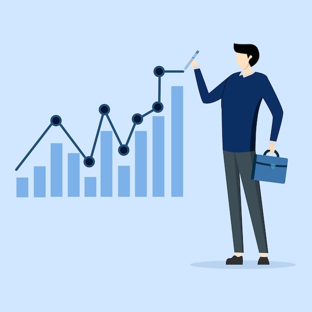 Concetto di speranza o possibilità di successo, l'uomo d'affari traccia la linea delle aspettative sul grafico kpi.