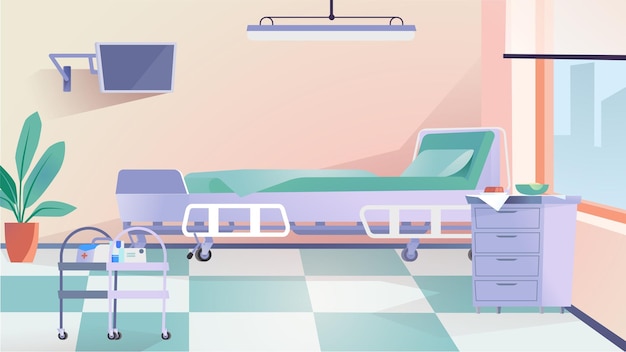 벡터 개념 병실 챔버 이 그림은 병실의 만화 스타일 디자인을 특징으로 합니다.