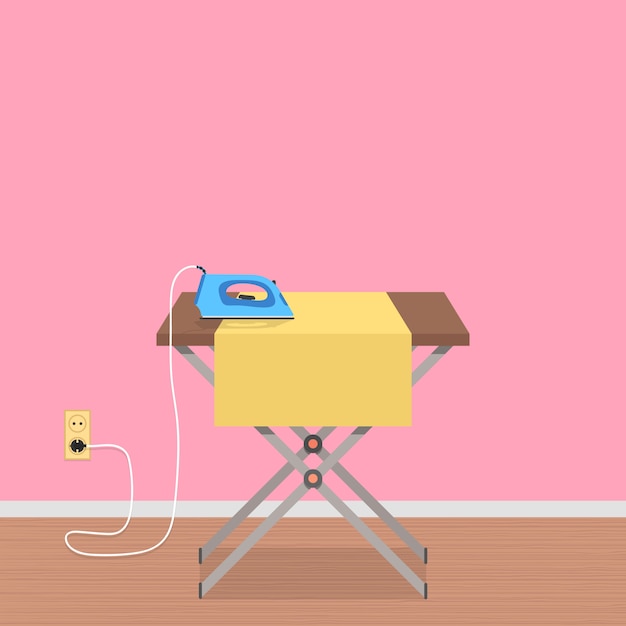 Vector concept of house work with ironing board and clothes iron