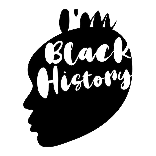 Concept human silhouette illustration of face with text I Am Black History for Black History Month