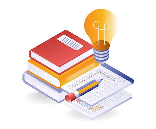 Concept ideas on a book paper isometric illustration
